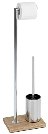 WENKO Stand WC-Garnitur Marla - WC-Bürstenhalter, Stahl, 22 x 74 x 15 cm, Chrom, Braun, 74 x 15 x 22 cm