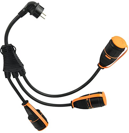 Electraline 01746 Splitter con 3 Tomas Electralock Equipado con un Mecanismo de Bloqueo Que Evita la Desconexión Accidental del Enchufe, Cable IP44 H07RN-F Input 3G2.5 - Output 3G1.5mm, Enchufe Schuko