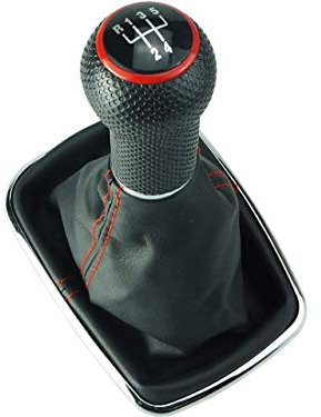 DoLED Schaltsack Schaltknauf Rahmen Chrom Look rote Naht rote Kappe 5 Gang für 23 mm Schaltgestänge kompatibel/Ersatzteil für Golf 4 Bora