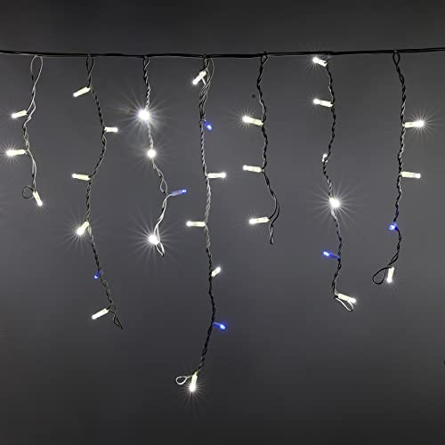 Luccika Cascata di Stalattiti 5x0.7 mt con 200 MaxiLed Bianco Ghiaccio e flash Blu tenda a pioggia Professionale per uso esterno interno Prolungabile