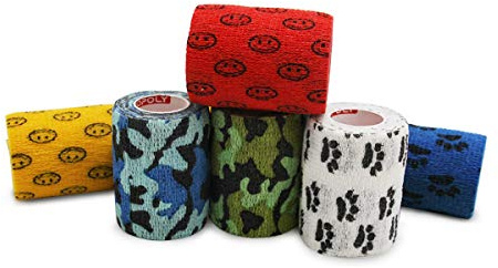 GSPCARE Vendas Autoadhesivas 6 Rollo,7.5cm X 4.5m No Tejido Cinta Deportiva Adhesiva Vendaje Veterinario, Fuerte Elástico Vendajes Cohesivos para Protección Deportiva (Color de Impresión, 6 Rollo)