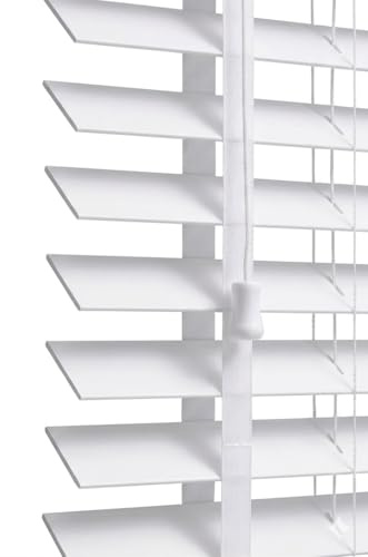 Ruby Deals Faux Wood Window Venetian Blinds with Tape - 50mm slats Trimmable Easy Fit Home Office White Window Blinds (45W x 150H cm)