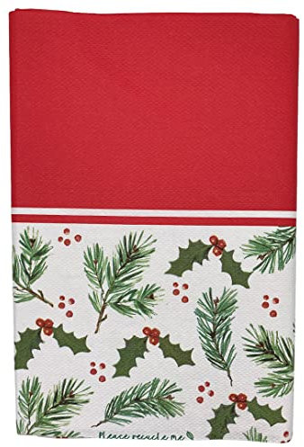 Kissymix Traditional Christmas Table Cover - Holly Leaves & Berries 180cm Red & White Recyclable Tablecloth Xmas Day, Parties, Events and Birthdays