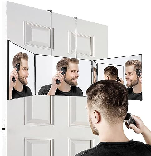 Vanexiss 3 Way Mirror,360 Mirror Self Cut Hair,Adjustable & Foldable Portable Trifold mirror with Height Retractable Hook,for DIY Haircut,hair Coloring,Hair Braiding,Shaving,Makeup