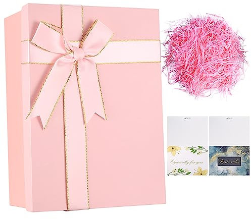 Bnnrjia Geschenkboxen, Kleine Karton Geschenkschachtel, Geschenkschachteln mit Deckel für Weihnachten, Geburtstag, Party, Geschenke Verpackung, mit Bast, 2 x Grußkarten - Rosa