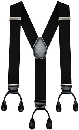 Moulen Men's Y-Back 2 Inches Wide Heavy Duty Button End Adjustable Utility Suspenders, Black, Size Large
