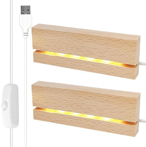 Base per display con luci a LED, 2 pezzi, base a LED, base per display a LED, base per display, base in legno, illuminazione USB, base a LED rettangolare, supporto per display