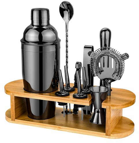 Set Shaker da Cocktail con Supporto, Set Cocktail Professionale in Acciaio Inox, Set Bar 12 pezzi per Miscelare le Bevande, Regali Donne Uomini Amanti dei Cocktail, Shaker da Cocktail Home Essentials