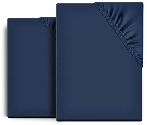 BEAUTEX 2er Set Spannbetttuch Bettlaken Baumwolle, Premium Jersey Stoff 160g/m², Größe und Farbe wählbar (2 Stück 90x200x30 cm, Dunkelblau)