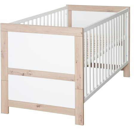 roba Babybett Malo 70 x 140 cm - Mitwachsendes Gitterbett - Höhenverstellbar - Umbaubar zum Juniorbett - Holz weiß lackiert/Dekor Sonoma Eiche