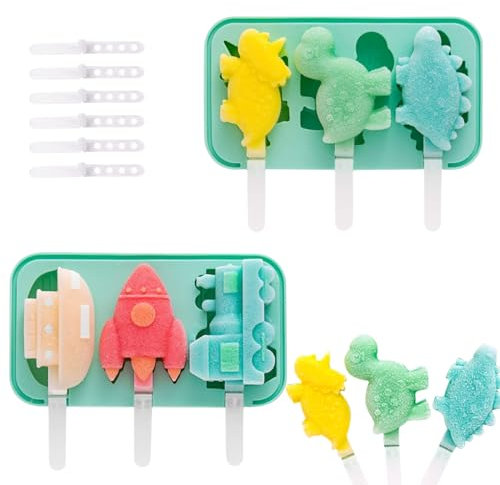 ATSGJLZN Stampi per Ghiaccioli,2pcs Stampi Gelato in Silicone Senza BPA Verde（Animali + Veicoli）