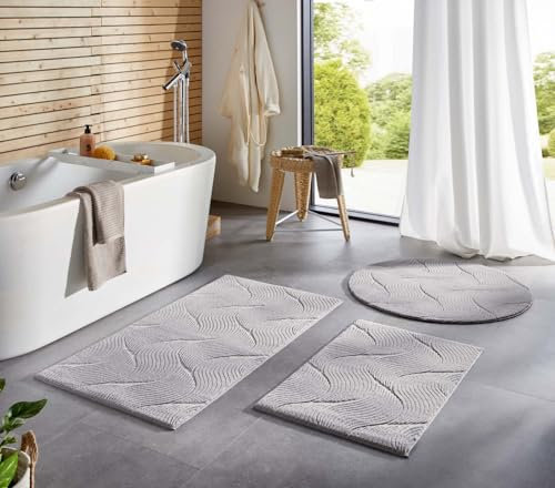 Taracarpet Badematte Homestyle rutschfest waschbar Badezimmerteppich Bad-Vorleger, WC Deko, Duschvorleger für Dusche und Badewannen sehr weich und kombinierbar Grau Dühne 060x120 cm