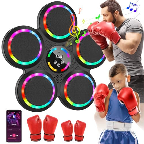 Music Boxing Machine, LED Elektronische Boxmaschine Musik Box Maschine mit 2 Paar Boxhandschuhen, Unterstützt Bluetooth, 9 Geschwindigkeitsmodi, 9 Trainingsmodi, Zählmodus, für Erwachsene und Kinder