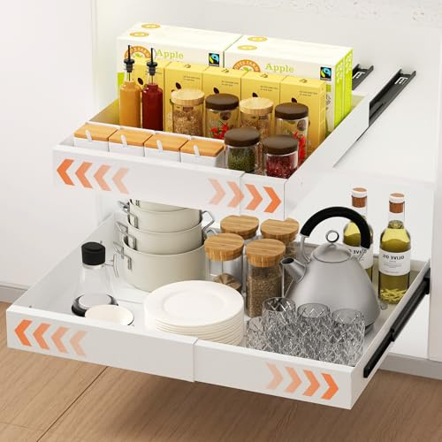 Ihomife Teleskopschublade, Upgraded Dual Mounting Kompatibel mit Allen Schränken, Upgraded Heavy-Duty Rails Schublade Küche 32-52cm, Space Saving Cabinet Organiser Weiß