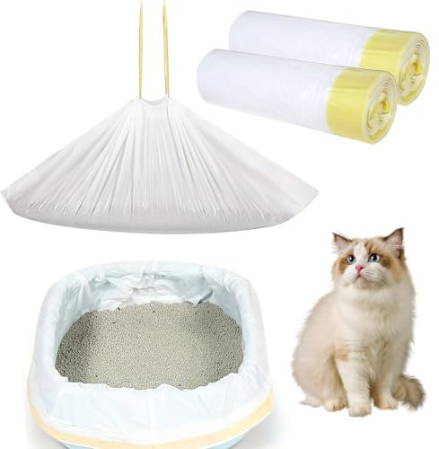 40 Pcs Cat Litter Tray Liners, Cat Litterliners with Drawstring Scratch Resistant & Leak Proof Cat LitterBags Heavy Duty for Medium Pet Cat LitterBox Liners, Durable Convenient Tidy - 45X79 CM