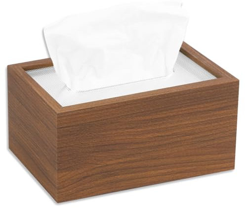 HMIEPRS Caja Porta Pañuelos, Caja Rectangular de Madera para Pañuelos, Dispensador de Toallitas Multifuncional, Organizador Pañuelo de Bambú para el Salón Dormitorio Despacho Baño
