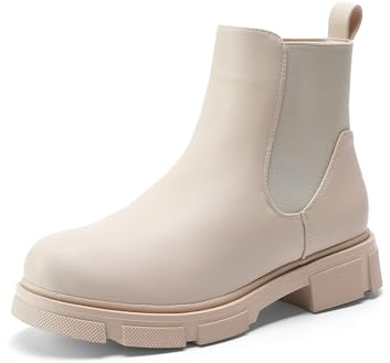 DREAM PAIRS Botines Mujer Plana Suela Antideslizante Botas de Moda,Size 39,Beige,DWEMAB2501