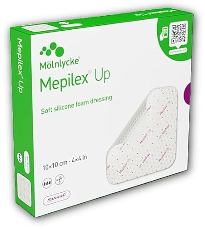 Mölnlycke, Mepilex Up 10 cm x 10 cm, morbido rivestimento in schiuma di silicone, 5 pezzi