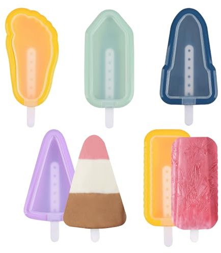 Fyfjur 5 Pezzi Stampi per Ghiaccioli in Silicone, Premium Ghiaccioli Stampo Riutilizzabili e Senza BPA, Stampi per Gelati con Design a Maniglia Facile da Sformare, Tendenza Estiva e Gelato Fai Da Te