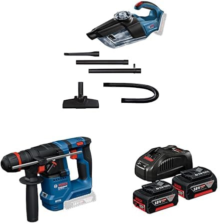 Bosch Professional Akku Handstaubsauger Gas 18V-1 Akku-Bohrhammer GBH 18V-18 X (ONECHUCK) + Bosch Akku Starter-Set: 2X GBA 18V 5.0Ah Akku + Schnellladegerät GAL 1880 CV