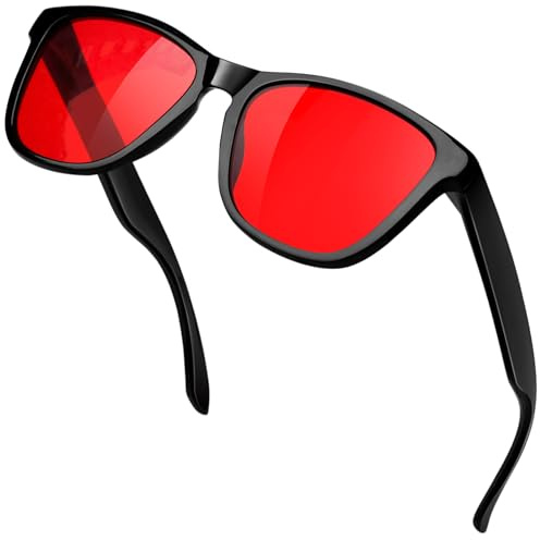 KANASTAL Gafas Luz Azul Rojo Hombre Mujer Filtro Azul Gaming Ordenador Pantallas Dormir Bloqueadoras Red Light Glasses - Montura Negras Con Lentes Rojas