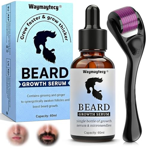 Crece Barba Kit,Crecimiento de Barba Mejorado para Hombres con Rodillo,Favorece el Crecimiento de la Cabello,Lo que es un Regalo Ideal para Hombres o Padres(60ml)
