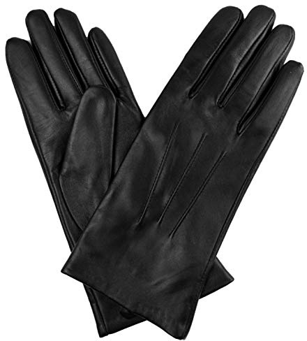 Jasmine Silk Dames Luxury agneau cuir véritable cachemire Gants bordés NOIR, Noir - noir, Medium