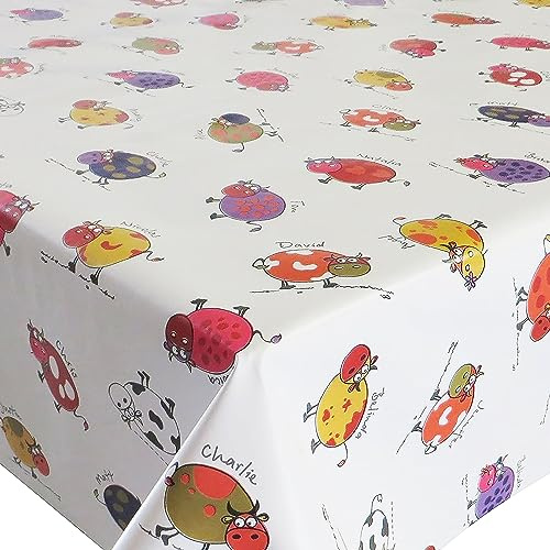 Wachstuch Wachstischdecke Tischdecke Breite und Länge wählbar Kleine Kühe Bunt Weiss 140 x 120 cm Eckig abwaschbar Gartentischdecke