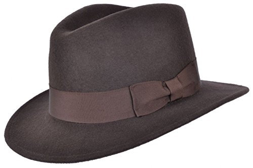 Fedora-Hut für Herren oder Damen, 100 % Wolle, mit Ripsband, Trilby-Panama-Hüte (57 cm, braun), braun, 7
