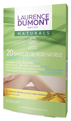 Laurence Dumont Institut 20 tiras de cera fría natural con argán/Aloe Vera calmante para piernas y cuerpo