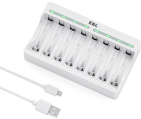EBL 8 Slots Chargeur de Piles Rechargeable pour Ni-MH Ni-CD AA AAA Charge Rapide avec Port USB