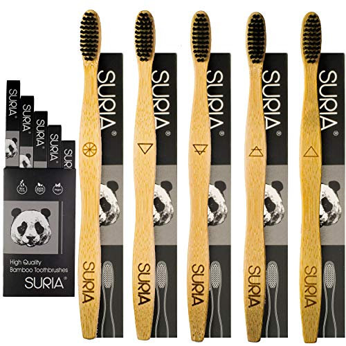Bambuszahnbürste, 5er Pack Premium Bürsten, Bio - Ökologisch, nachhaltig, BPA frei, vegan. Natürliche und recycelbare Zahnbürsten.