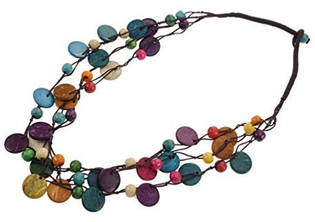PRETYZOOM Collar Largo con Cuentas de Madera de Concha de Coco Bohemio para Mujeres Y Niñas Joyería Étnica