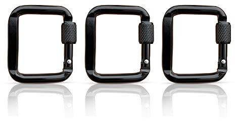 Holesto® Viereckige Karabiner 3er Set - Mini Karabinerhaken mit Schraubverschluss – Schlüsselanhänger Karabinerhaken klein - Karabiner Set Schwarz - Carabine (Schwarz 5x4,5 cm)