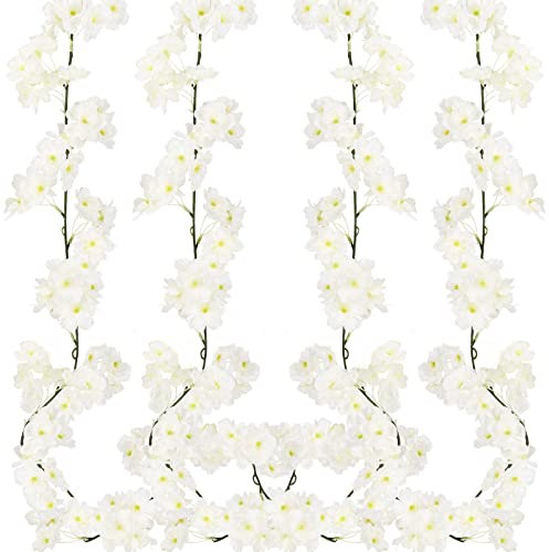 4 Stück 1.8M Künstliche Seide Kirschblüten Girlande Künstliche Blumen Sakura Hängen Reben Girlande Künstliche Seidenblumen Hängen Rattan Gefälschte Blumen für Hochzeit Haus Garten Party Wand Decor