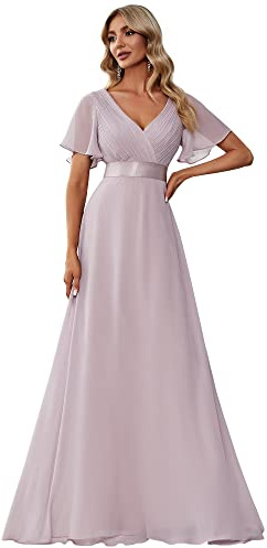 Ever-Pretty Abito Cerimonia Donna a V Linea ad A Elegante Abito da Sera Classico con Maniche a Volant Lilac 36