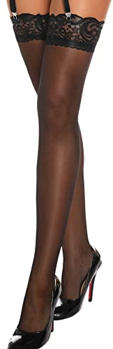 EVELIFE Women Hold Up Stocking Lace Thigh Bands Anti-skid Silicone Silk Stocking High Stocking(Black, One Size)