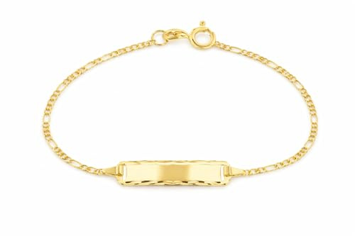 JC Trauringe Baby- & Kinder ID-Armband Goldarmband 333 Gold 14 cm I Figaro Armband mit Gravur Taufarmband Gold Namensarmband Kinderschmuck | Nickelfrei | Made in Germany I 5.53043
