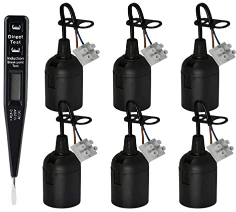 HYHJMISTY 6Pcs E27 schwarz Lampenfassung, Renovier-Fassung, 250V 4A Lampenhalter mit Kabel, Edison Glühbirnenfassung, Baustellenfassung Lampenhalte, fassung für LED und Halogen, mit Spannungsprüfer.