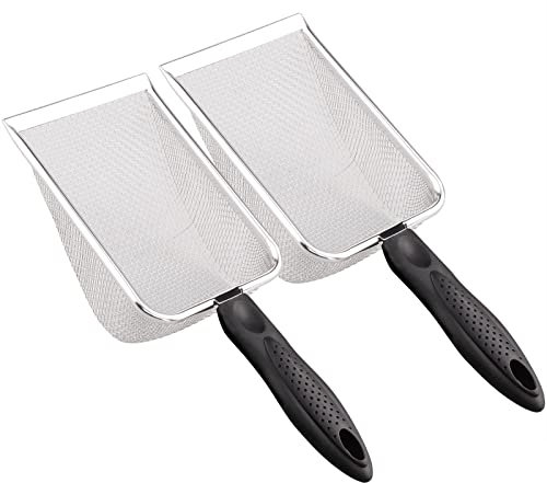 AIICIOO Reptiliensand Sieb Schaufel Tiefes stabiles Metallsieb für einfache Reinigung von Haustierkot 2X2mm Masche Kann für Reptilien Aquarien Hund und Katze Reinigung 2er-Pack