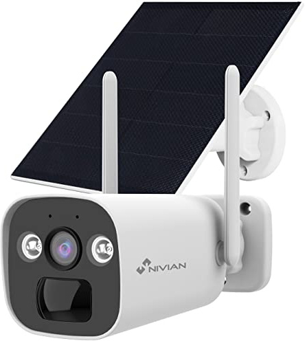 NIVIAN -Caméra de Surveillance Bullet (SIM) 4G+Panneau Solaire 5W-Batterie Longue durée 10400mAh-2K-Convient à l'extérieur-Vision Nocturne+LEDs-Audio bidirectionnel-Application EseeCloud