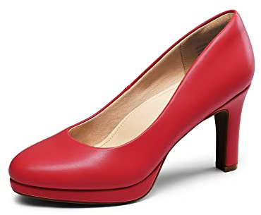 DREAM PAIRS Women's Close Toe Low Heels Platform Pump Comfortable Office Work Dress Shoes for Women SDPU2365W,Size 6.5,Red-Pu,SDPU2365W
