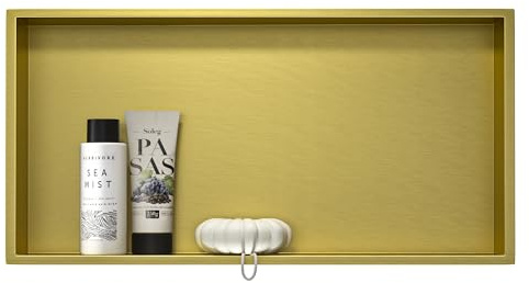 Bernkot Shower Niche Stainless Steel 60 x 30 x 10 cm Wall Recess Storage Folder for Bathroom, Gold