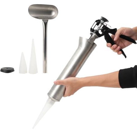COYWEH Edelstahl Fugenpistole für Mörtel, Spritzgerät Werkzeug für Ziegelspitzen und Fliesen, Handmörtelpumpe beton spritze, Fugenspritze Mörtelpresse Mörtelspritze