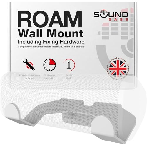 Sound Bass Roam Wall Mount Bracket, White, Single (1pc), Compatible with Sonos Roam, Roam 2 & Roam SL, Includes Mounting Kit, Designed in The UK