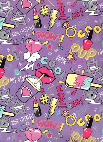 ARKRAFT papier d'emballage cadeau set 3 feuilles taille XXL 90 x 65 cm emballage sans plastique papier FSC dessin bande dessinée violet (18-9326)