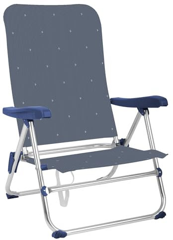 Creaciones Llopis Silla de Playa, Piscina, Camping o Jardín Plegable y Reclinable Diferentes Tamaños Aluminio Brillo 5 Posiciones (Silla Media)