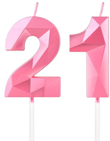 mciskin Pink 21st Birthday Candles, 3D Number 21 Candles for Cake, Girls Boys 21st Birthday Decorations,Pearl Pink Candle Cake Topper Decorations for Birthday Party Weddings Anniversary Supplies
