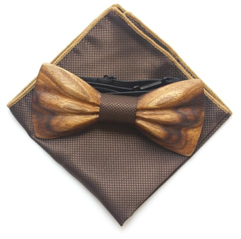 Cyriacus Ensemble Nœud papillon Bois pour Homme Mariage Fête | Noeud Papillon,Mouchoir Cadeau Spectacles, Cérémonie, Événements Élégants Accessoires pour Homme 12.5*5.3CM