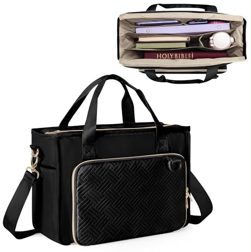 Prokva Bible Cover Bag with 2 Side Pockets for Women, Black | Large Bible Carrying Tote, Church Bag Bible Purse for Bible Studying Christian